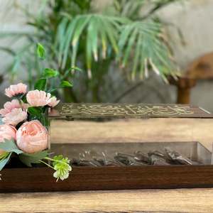 Modern Crystal-Clear Acrylic Gift Box with Mother of Pearl Shell Inlay Top Personalized for Premium Wedding and Eid Gift <b>Hampers</b> - Product Image 1