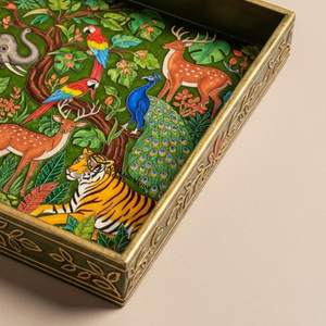 Plateau en bois Meena en gros, peint à la main, motif éléphant, plateau de service décoratif, bleu carré, biodégradable, écologique, personnalisé en vrac - Product Image 3