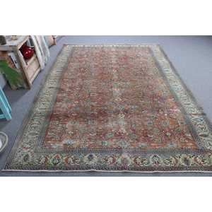 6.6x9.4 ft Vintage Rug, <b>Red</b> Polka dot Turkish <b>Wool</b> Rug - Product Image 2