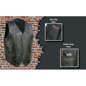 Chaleco de motorista profesional para motocicletas, piel de vaca negra perforada, invierno con decoración de bolsillo de talla grande - Product Image 2