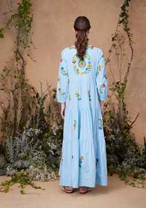 เดรสลำลองผู้หญิง แขนสั้น แต่งลูกไม้ปักลาย ผ้าฝ้าย 100% เอวธรรมชาติ ทอแบบทอ ซักได้ มีกระเป๋า - Product Image 3