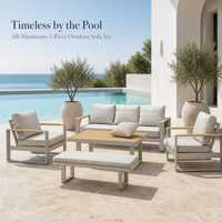 Komplett aus Aluminium Gefertigtes Langlebiges Wasserdichtes Modernes Outdoor-Sofa-Set 5-teilig mit Komfortablen Kissen für Garten, Terrasse, Wohnzimmer & Esszimmer