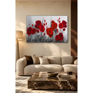 Impression sur toile de coquelicots rouges sur fond gris de Fida - Product Image 1