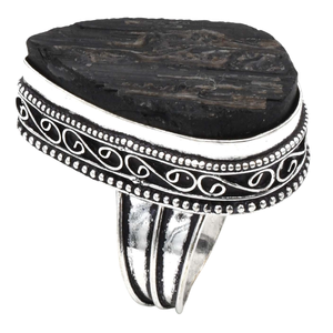 925แหวนพลอยทัวร์มาลีนแท้สีดำชุบเงินทรงวงรีขนาดรวมการตั้งค่าฝาสำหรับงานแต่งงาน - Product Image 1