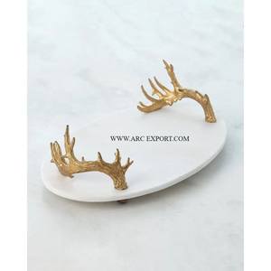 Plateau de vaisselle de serveur de nourriture de Table décorative de Logo personnalisé de conception fantastique avec des poignées de concepteur de feuille - Product Image 3