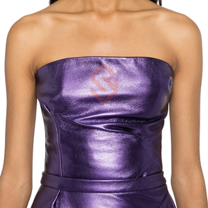 Tube en cuir métallisé pour femmes en cuir violet doux Bruiser élégant sans bretelles en cuir brillant Tube Top pour tenue de fête - Product Image 3