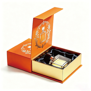 Caja de Regalo de Perfume Naranja de Lujo con Lazo Plateado, Cierre Magnético, Logotipo Personalizado, Estuche Rígido con Lámina Dorada para Fragancias de 100 ml - Product Image 2
