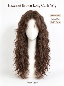Peluca Larga Rizada Marrón Avellana con Ondas Naturales y Voluminosas, Cabello Virgen Europeo de Una Sola Tira con Clip para Uso Diario - Product Image 1