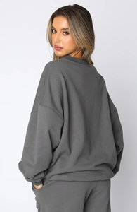 Ensemble de survêtement décontracté 2 pièces pour femme en 100 % polyester, col rond, pull et pantalon, style streetwear, vente en gros - Product Image 5