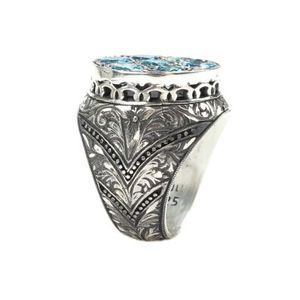 Bague pour homme en argent sterling 925, fabriquée à la main, avec 7 pierres d'aquamarine serties clos, motif colonne gravé, pour usage quotidien, certifiée IGI - Product Image 6