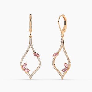 ต่างหูทับทิมสวยต่างหูเพชรทับทิมสีชมพูต่างหูเพื่อนเจ้าสาวที่ไม่ซ้ำกัน925เงินสเตอร์ลิง14K ชุบทอง14K ห้อย - Product Image 2