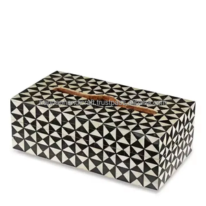 Caja de pañuelos rectangular de madera con incrustaciones de hueso, hecha a mano, ecológica, de artesanía india, estilo americano, impermeable y multiusos. - Product Image 2
