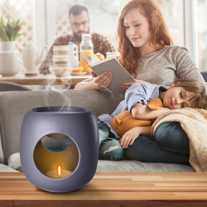 Lampe aromatique en céramique Aromatika Atmosphere, grise, en forme de baril, brûleur d'huiles essentielles, porte-bougie chauffant pour méditation et relaxation - Product Image 5