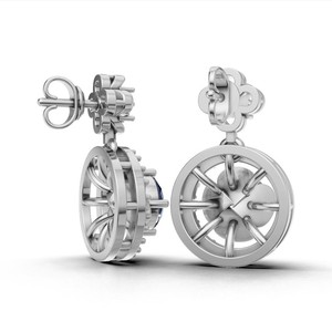 ต่างหูทรงหยดน้ำประดับเพชรบลูฟลอรัลฮาโล ทองคำ 18K สไตล์คลาสสิก - Product Image 3