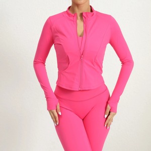 Women's Zipper <b>Crop</b> <b>Tops</b> Long Sleeve Yoga T-shirts Running Quick Dry Fitness Jacket Gym Sports Bra Sets Breathable Eco-Friendly - Product Image 5