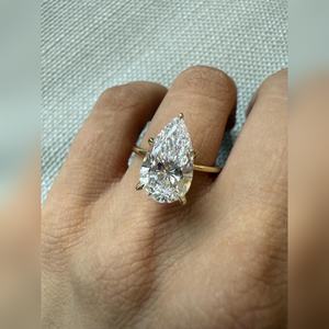 Anillo de Halo Oculto con Corte de Pera a Precio de Fábrica, Diamante Cultivado en Laboratorio Certificado de 4.00 Quilates VVS2 VVS1, Joyería de Propuesta Solitario - Product Image 3