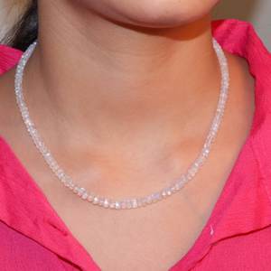 Collar de cuentas de Plata de Ley 925 para mujer, joyería de boda con cuentas lisas de piedra lunar de 14 pulgadas, regalo de piedra natal fina - Product Image 2