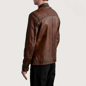 เสื้อแจ็คเก็ตหนังแกะแท้ Zen รุ่น Biker สีน้ำตาลแบบดิสเทรส พร้อมซิป  แบบเทรนช์โค้ท กันน้ำ  สำหรับฤดูใบไม้ร่วง ไซส์ XS  วัสดุ PU - Product Image 6