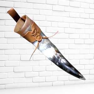 Corne à boire viking polie en forme d'animal avec support en cuir pour mariage, maison, hôtel par HANNAN HANDICRAFT - Product Image 2