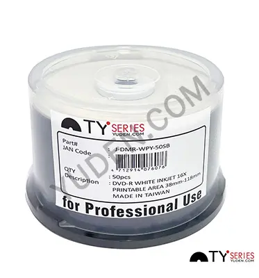 TY Series Blank DVD-R 16X 4.7GB White Inkjet Printable Duplication A Grade 50Cake Box (OEM brand Available)