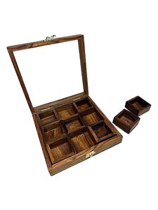 Boîte à épices en bois faite à la main, boîtes à épices indiennes, meubles de cuisine en bois, boîte à masala, outils et organisateurs de cuisine en bois, décoration de cuisine - Product Image 5