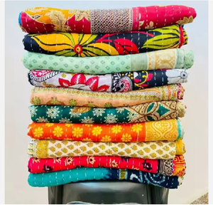 Colcha Decorativa Reversible Hecha a Mano, Manta de Tamaño Queen, Colcha Kantha de Algodón, Diseño Estampado Lavable para Hoteles BD - Product Image 4