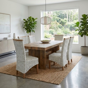 Chaise de salle à manger en rotin tressé blanc avec pieds en bois naturel, chaise d'appoint en rotin Kubu, décoration artistique pour l'aménagement extérieur de patio - Product Image 4