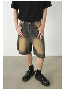 กางเกงยีนส์ขาสั้นทรงวินเทจสำหรับผู้ชาย ผ้าฝ้าย 100% ทรงหลวม ขาตรง แฟชั่น กางเกงห้าส่วน เอวสูง ระบายอากาศได้ดี - Product Image 5