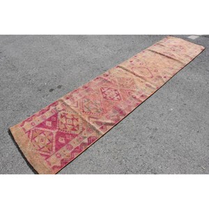 พรมขนแกะตุรกีวินเทจขนาดใหญ่สี่เหลี่ยมขนาด26 x 112ft สีชมพูสีส้มการเย็บปะติดปะต่อกันการออกแบบสำหรับวัยรุ่นยางสำหรับตกแต่งห้องนั่งเล่น - Product Image 3