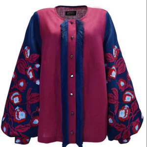 Women Tunics Tops Bohemian Geometric Embroidery Linen Blouse Ukrainian <b>Balloon</b> Sleeve Ethnic Style Full Sleeves Daily Wear Shirt - Product Image 1