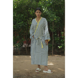 Women's Reversible Striped Cotton Kimono <b>Robe</b> Lightweight Boho Loungewear Pockets One Size Swimsuit Cover Ups for Spa <b>Beach</b> - Product Image 3