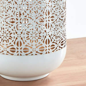 Portavelas votivo de linterna de metal plateado personalizado con diseño de recortes para el hogar, jardín, decoraciones navideñas para bodas - Product Image 4