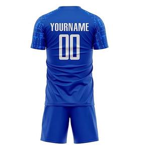 Conjunto de uniforme de entrenamiento de fútbol personalizado para hombre, transpirable, de secado rápido, con diseño abstracto azul, camiseta y pantalones cortos, ligero. - Product Image 3