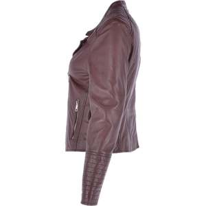 Veste en cuir automne hiver personnalisée pour femmes haut tendance solide col tournant manches longues respirant doublure en Satin teint uni - Product Image 4