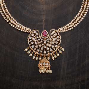 Women's Short Zinc Alloy Zircon Tassel <b>Necklace</b> with Green <b>Ruby</b> Stones for Wedding Occasions - Product Image 3