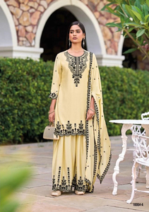 Trajes Plazo de Diseñador con Costuras Reforzadas, en Chinon con Bordado Intenso y Forro de Crepé - Product Image 3