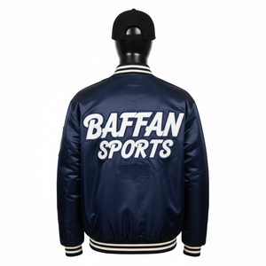Chaqueta de Satén de Alta Calidad, Satén de Poliéster Suave y Brillante, Azul Marino Clásico, Corte Bomber, Chaqueta con Bordado de Logotipo Personalizado para Hombre - Product Image 2
