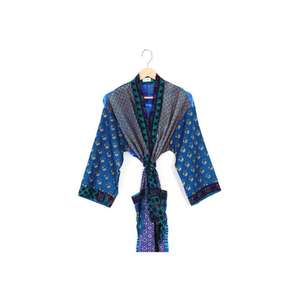 Indian Maxi Gown Vintage <b>Silk</b> Saree <b>Kimono</b> Dress Floral Bathrobe Elegant Soft Sleepwear Knee Length Handmade for Spring/Summer - Product Image 4