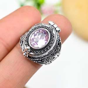Pink Kunzite Pill <b>Box</b> Ring Adjustable Ring Gemstone Message <b>Box</b> 925 Sterling Silver <b>Secret</b> <b>Box</b> Ring Anniversary Gift - Product Image 5