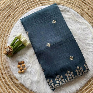 Saree en soie de travail de séquence de broderie pure et douce avec des vêtements de fête de mariage traditionnels indiens et pakistanais pour les femmes - Product Image 1