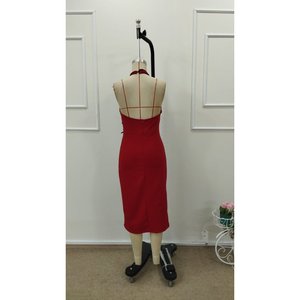 Vestido midi de crepé importado con un solo hombro descubierto, detalle de lazo y abertura frontal para mujer, 35008 - Rojo - Product Image 6