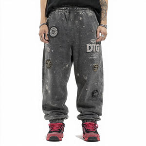 <b>Men's</b> <b>Cargo</b> large front Vintage New Sun Fade <b>Baggy</b> Wide Leg Track Sweatpants with Rhinestone Embroidery Logo Label Flare - Product Image 3