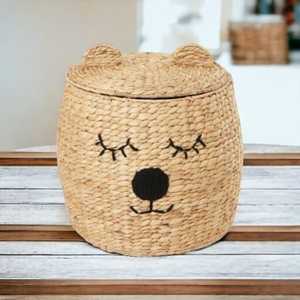 Charming Wicker Cute Animal Shape Woven Wicker <b>Seagrass</b> <b>Basket</b> <b>With</b> <b>Lid</b> Sustainable Storage Options for Kids Storage <b>Basket</b> - Product Image 1