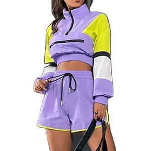 Ensemble coupe-vent en nylon pour femme, vêtements de mode, sweat-shirt à demi-zip pour femme, survêtement court, veste et short, ensemble 2 pièces, 2026 - Product Image 3