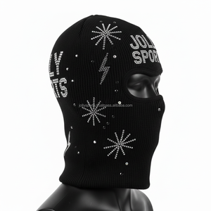 Balaclava pour femmes, tissu tricoté doux de qualité supérieure 280 GSM, logo personnalisé en strass, design éclair, couvre-visage complet, vêtements d'hiver - Product Image 3