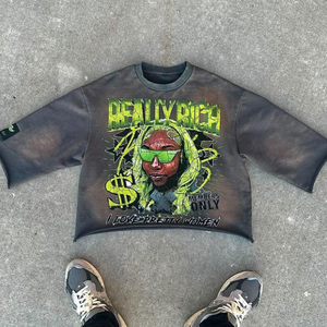 Personalizado pesado 100% algodón desgastado Vintage ácido lavado para hombre pesado 300 Gsm camiseta gráfica recortada Boxy camiseta de gran tamaño - Product Image 1