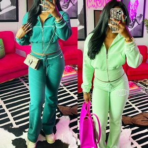 2024 chándales de mujer conjunto de 2 piezas trajes de cremallera chándal logotipo personalizado ropa Waffle Knit Loungewear chándal conjunto de longitud completa - Product Image 2