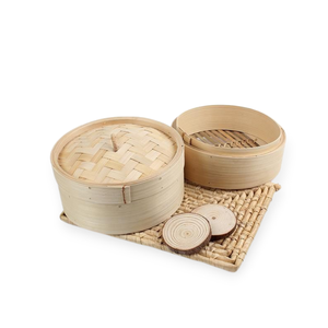 Vente en gros au Vietnam de paniers à vapeur ronds en bambou biologique de qualité supérieure avec logo personnalisé écologique mini panier à vapeur à 2 niveaux avec couvercle - Product Image 4