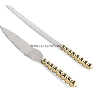 Ensemble de 2 ustensiles de cuisine en laiton pur plaqué or serveur de gâteau et couteau de table décoratif de luxe pour la maison et la cuisine couteau de serveur de gâteau - Product Image 5