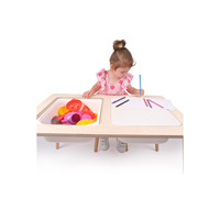 Ensemble de bureau d'école pour enfants en bois blanc scandinave Montessori Rozitoys, chaise en bois, 2 compartiments de rangement, sécurité